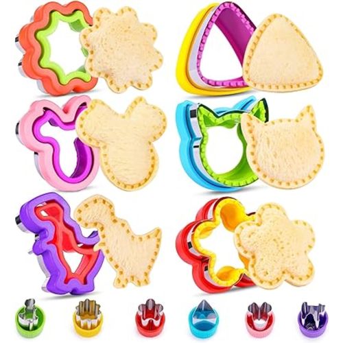 12 Pack Sandwich Cutter and Sealer Set Crustable Bread Decruster DIY Cookie Stamps Mold Vegetable Fruit Cutters Shapes for Kids Back to School Bento Box Accessories