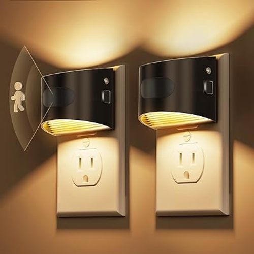 L LOHAS LED Night Light with Motion Sensor & Dusk to Dawn Sensor, Night Lights Plug into Wall with 30-100lm Adjustable Brightness, Dimmable Night Light for Bathroom Hallway, 3000K Soft White, 2 Pack
