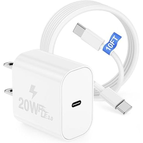iPhone 18 17 16 15 Charger Block and 10ft Type C to C Cable Cord Long, 20W USB C Fast Charging Plug for Apple iPhone 18 Pro Max/18 Pro/DUO/17 Pro/17 Air/16 Pro Max/16 Plus/15/iPad Wall Cube Brick Box