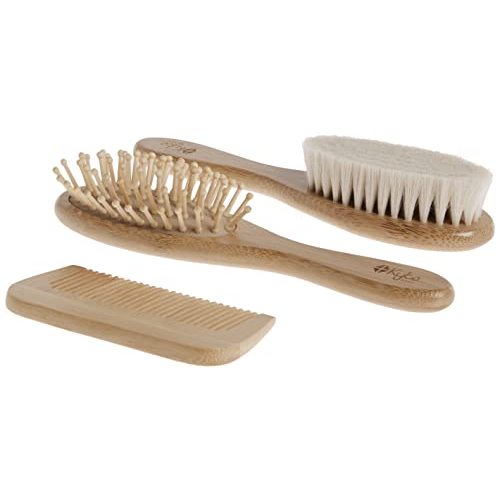 Kyte BABY Bamboo 3-Piece Brush Set - 1 Goat Hair Brush, 1 Wooden Bristle Brush and 1 Bamboo Comb