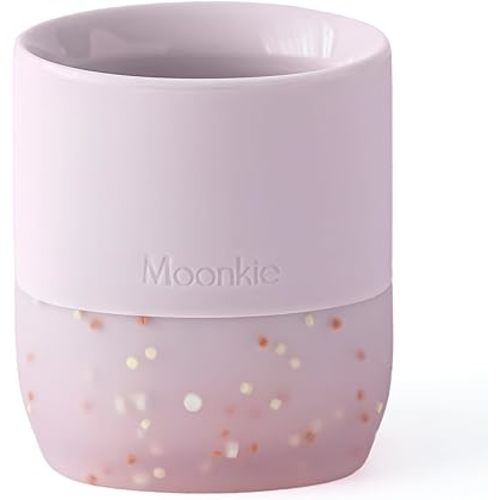 Moonkie Silicone Baby Cup 4 Months+ | Open Training Drinkware for Infants with Confetti Sprinkles | Baby-Led Weaning Essential | 2 oz (Pink Purple, 1 Pack)