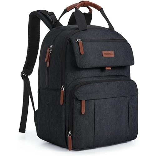 mommore Diaper Bag Backpack, Large Diaper Bag Expandable for 2 Kids/Twins, Durable Baby Bag with Changing Pad, Water Resistant Travel Diaper Backpack for Mom Dad - Black