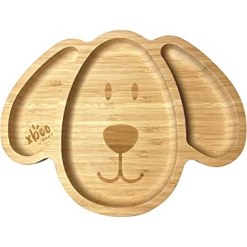 Toddler Plates, Bamboo Baby Suction Plates, Bamboo Suction Plates for Toddlers, Stay Put Feeding Plates, Wooden Divided Plate, Baby Dishes, Kids Plates, BPA Free | Max_Blue