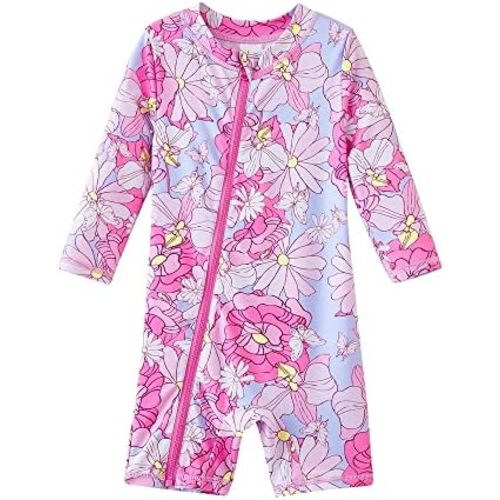 UMELOK Baby Girls' One Piece Swimsuit Full Zip UPF 50+ Sun Protection Swimwear Rash Guard Swim Suit