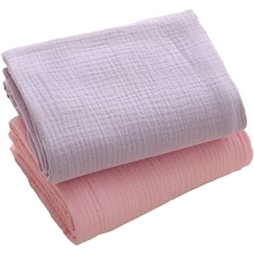 DaysU Muslin Baby Swaddle Blanket, Cotton Swaddling Blankets for Baby Boy and Girl, Nursery Skin-Friendly Baby Receiving Blanket for Newborns, Breathable Swaddle Wrap 2 Pack, 47”x47”-Pink+Lilac