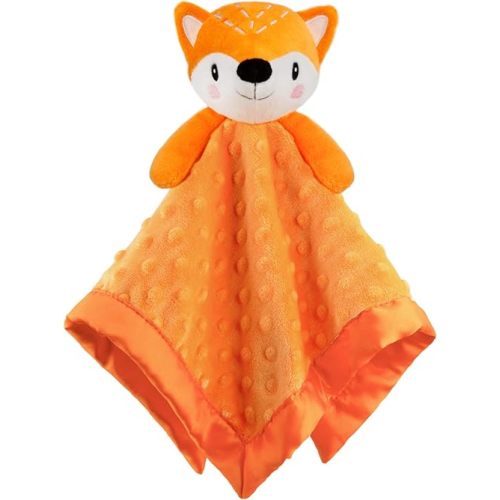 Fox Lovie for Babies Security Blanket Soft Minky Dot Fabric with Silky Satin Backing Baby Snuggle Toy Animal Baby Blanket for Infant and Toddler Orange 13.5 Inch