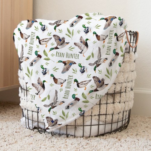 Custom Mallard Duck Swaddle, Personalized Baby Boy Duck Name Blanket, New Mom Gift, Hunting Swaddle, Newborn Gift, Baby Shower Gift