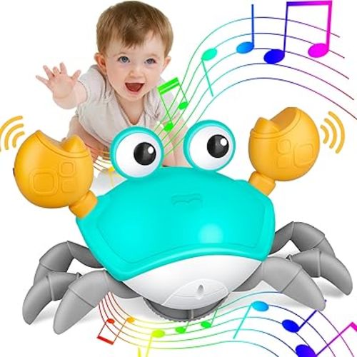Crawling Crab Baby Toys, Tummy Time Toy Gifts 3 4 5 6 7 8 9 10 11 12 Babies, Automatic Obstacle Avoidance Toddler Interactive Toy with Music Sounds, Walking Toddler Birthday Gift