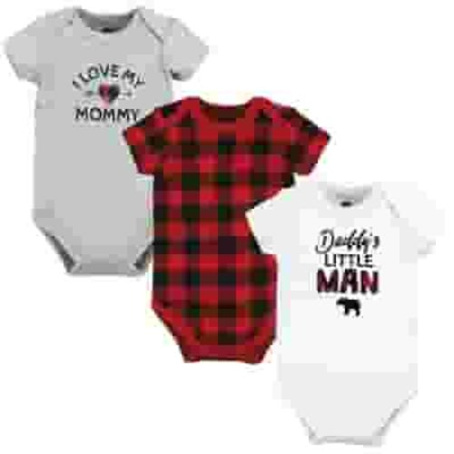 Hudson Baby Infant Boy Cotton Bodysuits, Buffalo Plaid Family, 3-6 Months