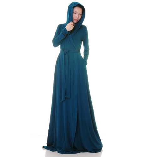Teal Medieval Hooded Robe | Floor Length Kimono Robe Long | Getting Ready Dressing Gown | Bamboo Robe Loungewear Sleepwear Lingerie 6714