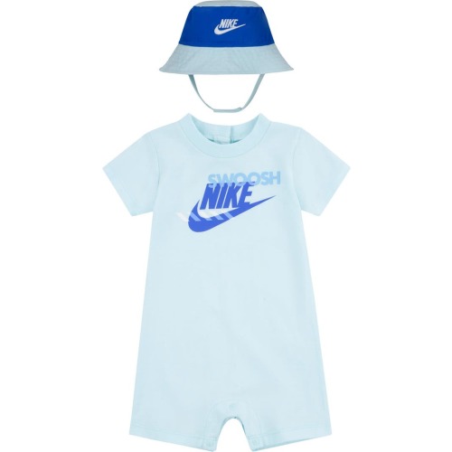 Baby Sportswear Romper & Bucket Hat Set, 6M, Glacier Blue