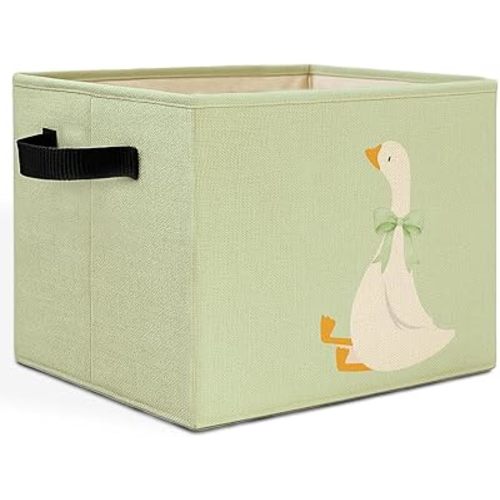 Sage Green Goose Coquette Storage Bins Box with Handles, Preppy Girly Bow Goose Laundry Basket Hamper Collapsible Clothes Toys Organizer for Baby Girl Nursery Bedroom Bathroom