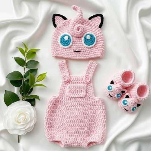 Baby Crochet Outfit Set , Jigglypuff Pokémon Costume, Pink Fairy Type Cosplay crochet sweater baby outfit