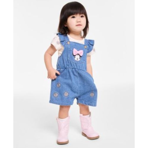 Baby Girl 2-Pc. Minnie T-Shirt & Denim Shortall Set