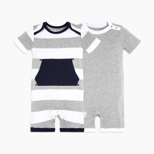 Burt's Bees Baby 2 Pack Rompers - Heather Grey Pocket, 0-3 M
