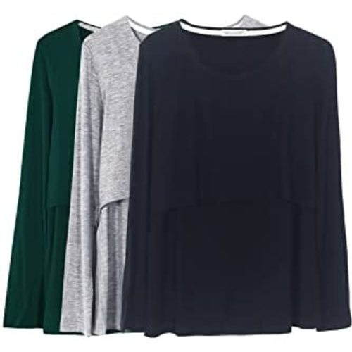 Smallshow Women's Nursing Tops Long Sleeve Shirts for Breastfeeding 3-Pack