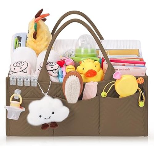 Skycase Large Diaper Caddy Organizer, Baby Organizers and Storage for Newborn Essentials Must Haves, Nursery Storage Basket for Baby Shower Gifts, Baby Registry Search for Boy or Girl - Brown