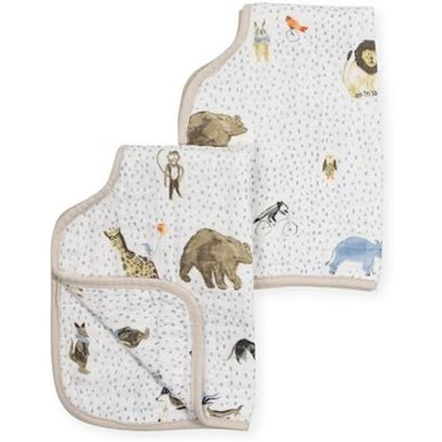 Little Unicorn Ultra-Absorbent Premium Burp Cloth 2 Pack | Soft on Baby's Skin | Larger Size | Ergonomic Design | Set of 2 (Party Animals)