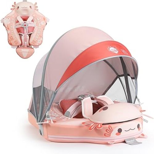 Mambobaby Float Deluxe Baby Pool Float: Safe & Comfortable Swim Trainer for Infants & Toddlers, Non-Inflatable Design, UV Protection Canopy, Fun Water Experience for Ages 3-24 Months