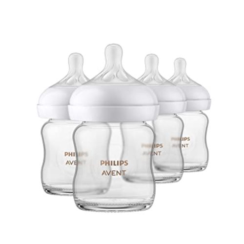 Philips AVENT Glass Natural Baby Bottle with Natural Response Nipple, Clear, 4oz, 4pk, SCY910/04