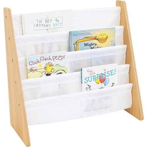 Humble Crew Kids Bookshelf, 4-Tier Front-Facing Book Display Organizer, Montessori Toddler Bookcase for Playroom, Bedroom & Reading Corner, Natural Wood/White