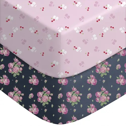 Yoofoss Baby Crib Sheets for Boys Girls, Fitted Crib Sheet 2 Pack for Standard Crib and Toddler Mattress, Super Soft Microfiber Baby Sheet 28x52x8in(Pink+Cherry)
