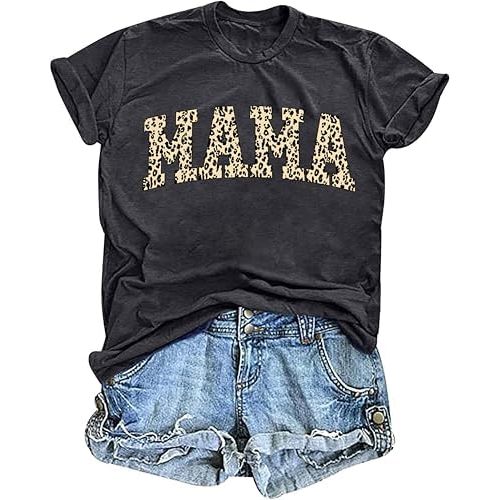 Mama Shirts for Women Mama Letter Print Tshirt Floral Graphic Tee Auntie Shirt Casual Mothers Gift Tops