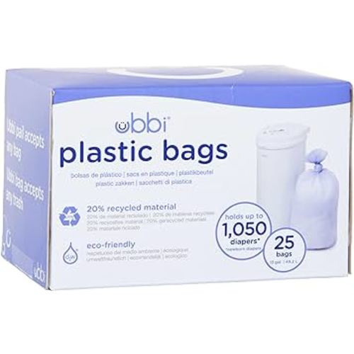 Ubbi Disposable Diaper Pail Plastic Bags, Single Pack, 25 Count, 13-Gallon Bags