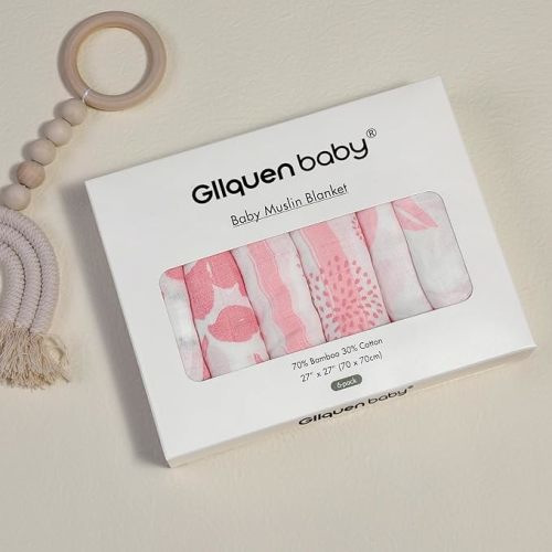 GLLQUEN BABY Receiving Blanket Boy Cotton Muslin Swaddle Blankets Girl Newborn Squares Breathable & Soft Thin Baby Blankets Cloths Double Absorbent Infant Swaddling Wrap - 6 Pack (Flower)