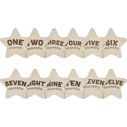 Kate & Milo Wooden Milestone Props, Baby Monthly Photo Discs, Newborn Keepsake Photos, New and Expecting Parents Gift, Gender Neutral Monthly Milestone Markers, Stars