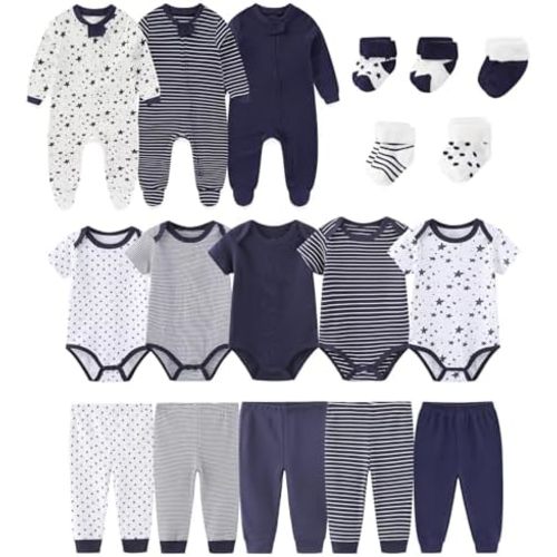 Baby Boy Girl 18 Pack Layette Set Cotton Infant Unisex Clothes and Accessories New born Essentials Clothing Sets