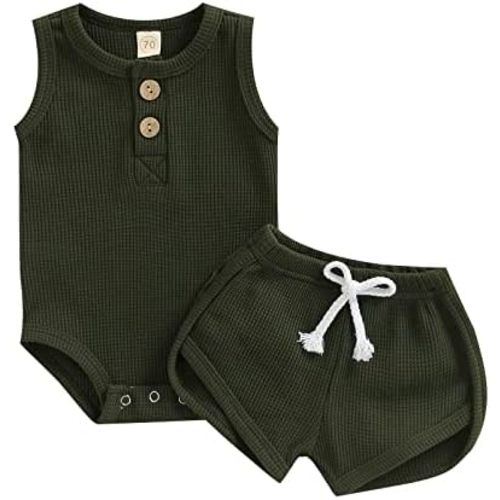 Ledy Champswiin Summer Newborn Baby Boy Girl Clothes Set Ribbed Outfits Unisex Infant Solid Short Sleeve Tops Shorts 2PCS