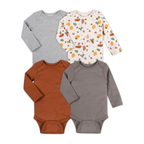 Little Star Organic Baby Unisex 4 Pk Long Sleeve Bodysuit, Size Newborn - 24 Months