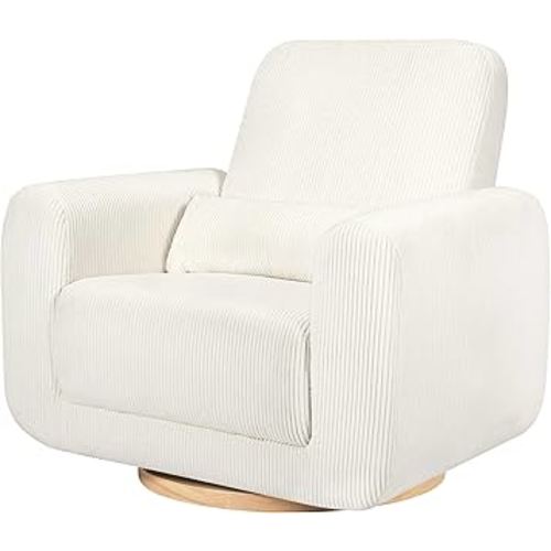 Babyletto Tuba Glider in Ivory Corduroy with Light Wood Base, Greenguard Gold and CertiPUR-US Certified