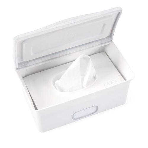 Ubbi Baby Wipes Dispenser | Baby Wipes Case | Baby Wipes Holder with Weighted Plate, Keeps Wipes Fresh and Non-Slip Rubber Feet, White