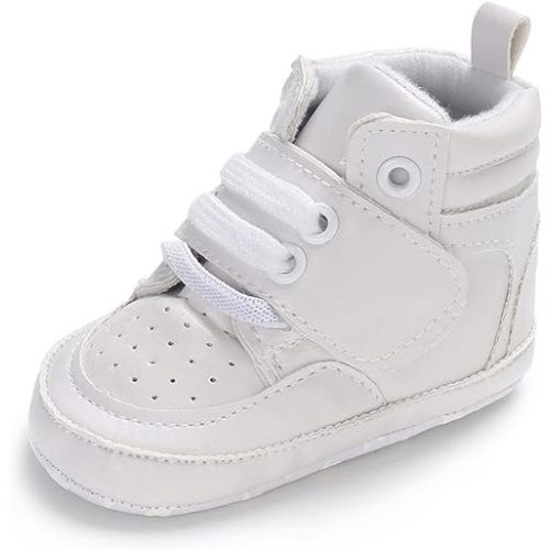 Sekantrol Newborn Baby Boys Girls First Walker Crib Shoes Soft Rubber Sole Infant Sneakers Fashion High-Top Non-Slip Toddler Oxford Dress Moccasins