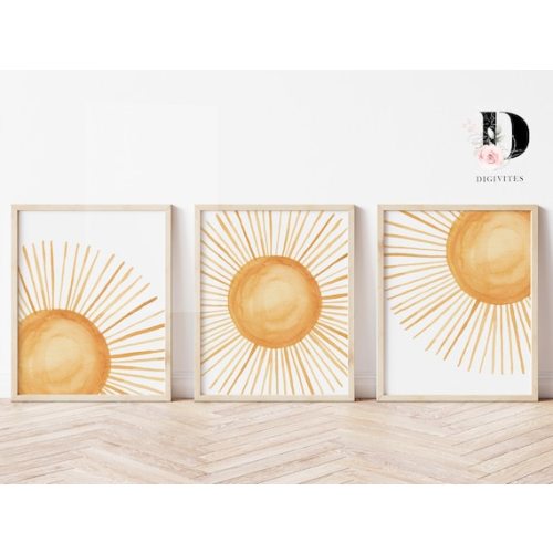 Boho Setting Sun Nursery Wall Art Print Set of 3 Prints Boho - Etsy