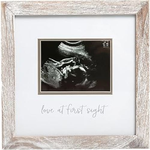 Pearhead Love at First Sight Sonogram Picture Frame, Gender Neutral Ultrasound Keepsake, Baby Gift for Expecting Parents, Ideal Pregnancy, Shower and Nursery Decor, 4” x 3” Photo Insert, Rustic
