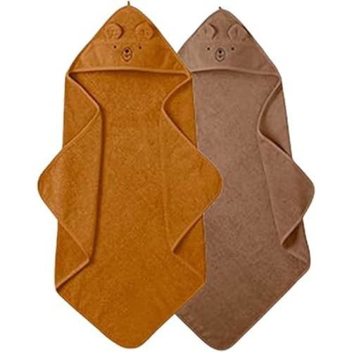 Denmark - Premium Organic Cotton Baby Bath Towel – Hooded Toddler and Baby Towels for Newborn Girl and Boy – Super Soft and Absorbent, 32 x 32-2-Pack (Towel Bear Natural/Bear Autum Yellow)