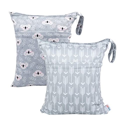 ALVABABY 2pcs Cloth Diaper Wet Dry Bags Waterproof Reusable with Two Zippered Pockets Travel Beach Pool Daycare Soiled Baby Items Yoga Gym Bag for Swimsuits or Wet Clothes L-YX3536