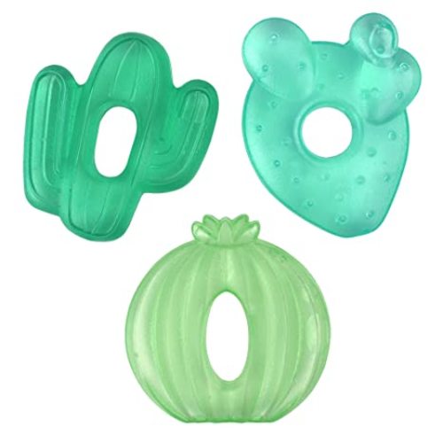 Itzy Ritzy Water-Filled Teethers - Cold Cutie Coolers Textured On Both Sides to Massage Sore Gums & Emerging Teeth - Can Be Chilled in Refrigerator, Set of 3 Green Cactus Water Teethers