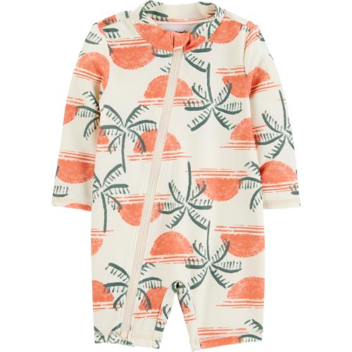 Carter's Child of Mine Baby Rashguard Swimsuit, One-Piece, Sizes 0-18M, Orange Palm Print
