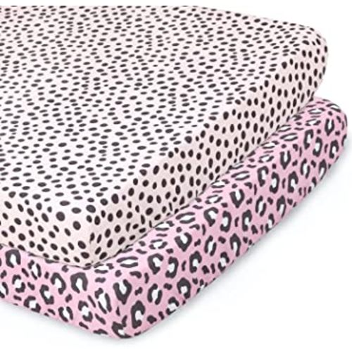 The Peanutshell Fitted Pack n Play, Playard, Mini Crib Sheets for Baby Girls | 2 Pack Set | Cheetah Animal Print