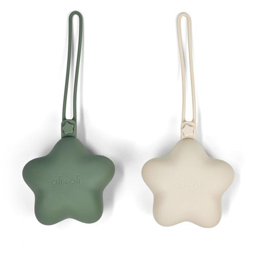 Ali+Oli BPA-Free Silicone Pacifier Holder Case (2-pk) Diaper Bag Accessory Newborn Travel Baby Pacifier Pouch (Sage-Sand)