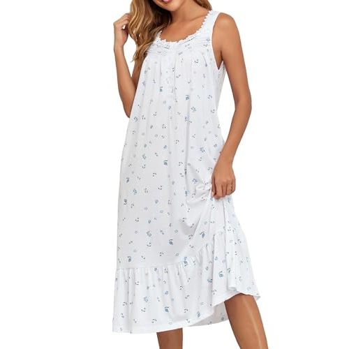 Viakeo Cotton Nightgowns For Women Long House Dress Soft Sleepshirts With Pockets S-3XL
