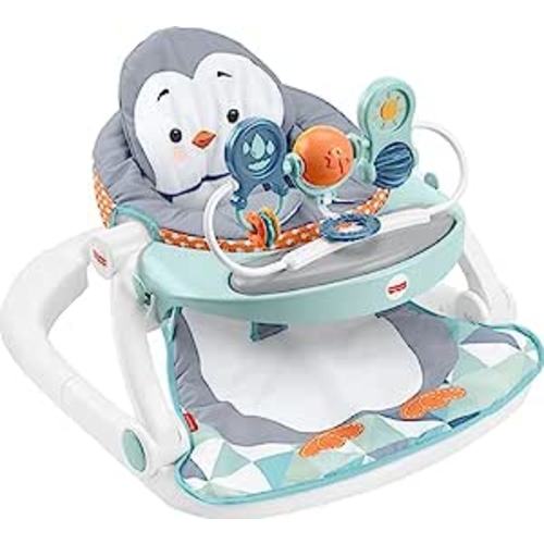 Fisher-Price Portable Baby Chair Sit-Me-Up Floor Seat With Snack Tray And Removable Toy Bar, Penguin Island