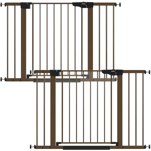 Cumbor 2 Pack 29.7-46" Baby Gate for Stairs, Mom's Choice Awards Winner-Auto Close Dog Gate for doorways, Easy Install Pressure Mounted Pet Gates indoor, Easy Walk Thru Wide Safety Gate for Dog, Brown