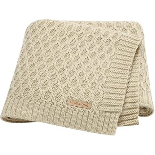 Neiwech Baby Blanket Boy Girl Knit Soft Swaddle Receiving Blankets for Newborn Nursery Infant Crib Stroller Beige 30 x 40 Inch