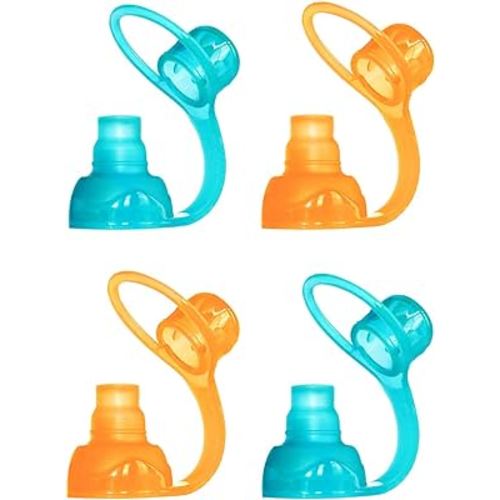 ChooMee SoftSip Food Pouch Top | Baby Led Weaning | No Spill Flow Control Valve, Protects Childs Mouth, 100% Silicone, BPA Free | Orange Aqua, 4 CT