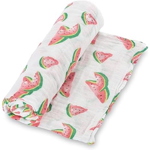LollyBanks Muslin Swaddle Blankets, 100% Cotton Newborn Blanket for Boys and Girls, Large 47 x 47 Inches Lightweight and Breathable Baby Swaddle Blanket, Baby Essentials, Registry (Watermelon Print)